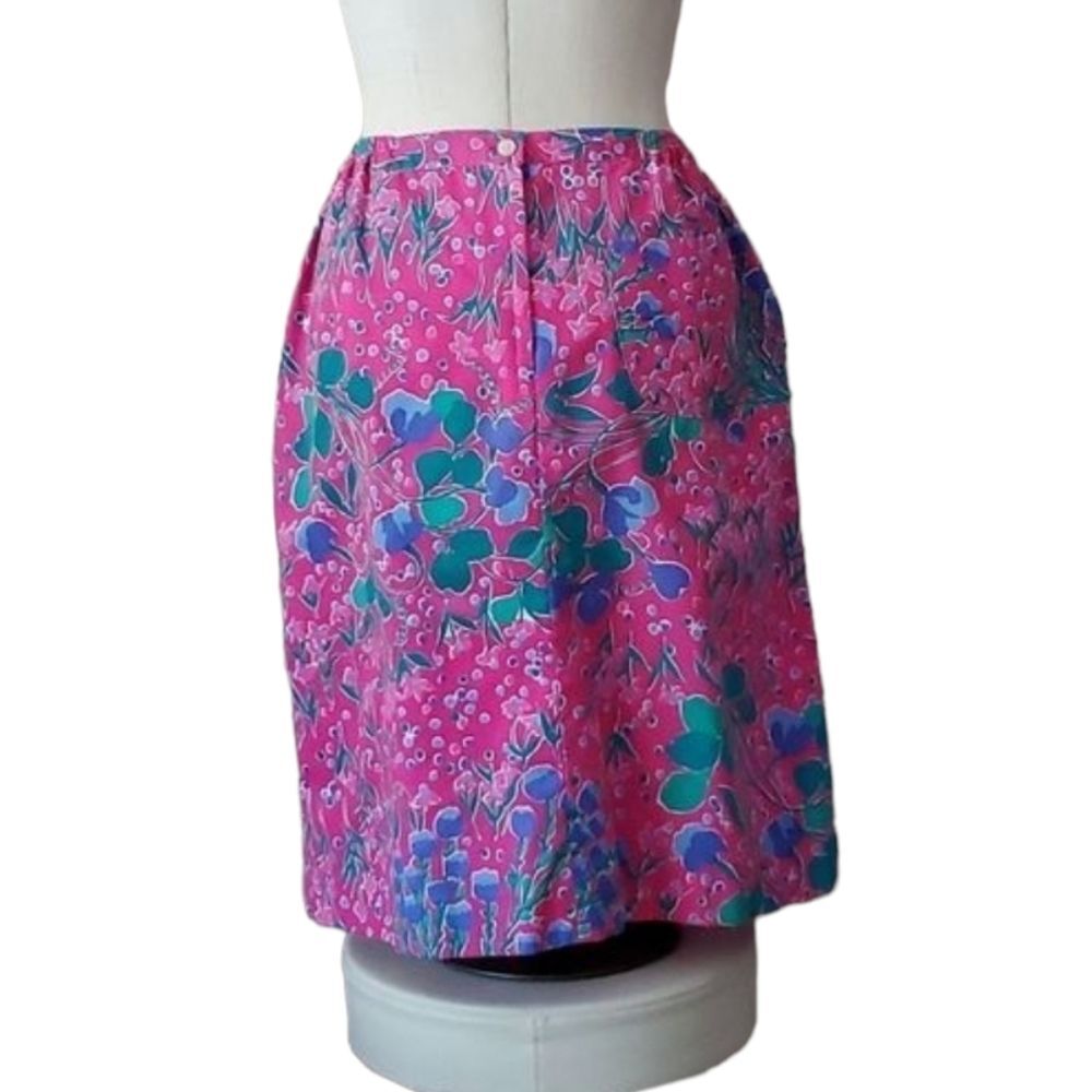 Vintage resortwear pink & green tropical skirt Sea Waves size 14